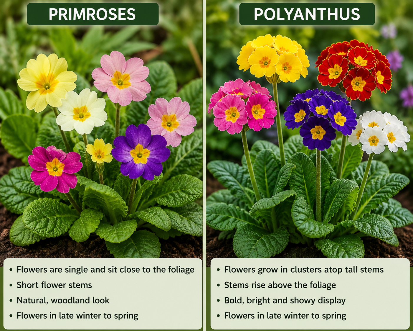 The difference between a Primrose and Polyanthus